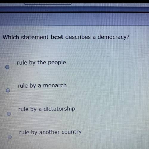 Which statement best describes a democracy A: rule by the people  B: rule by a monarch  C: rule by a
