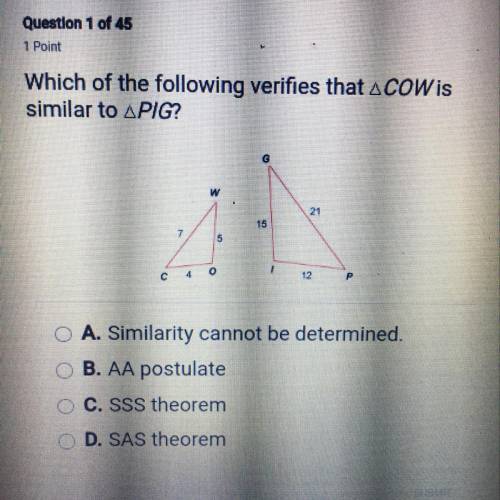 ANSWER ‼️‼️‼️ Which of the following verifies that ACOW is similar to APIG? O A. Similarity cannot b