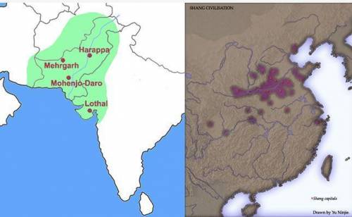 Use the maps to answer the following question:  These maps show ancient settlements in India and Chi