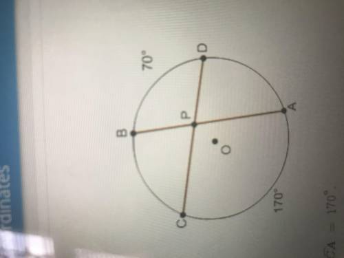 Consider circle O, where mBD = 70 degrees and mCA = 170 degrees m< BPD ___ Degrees.mBC + mAD =___