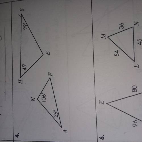 Determine whether the triangles are similar by AA~, SSS~, SAS~, or not similar. If the triangles are