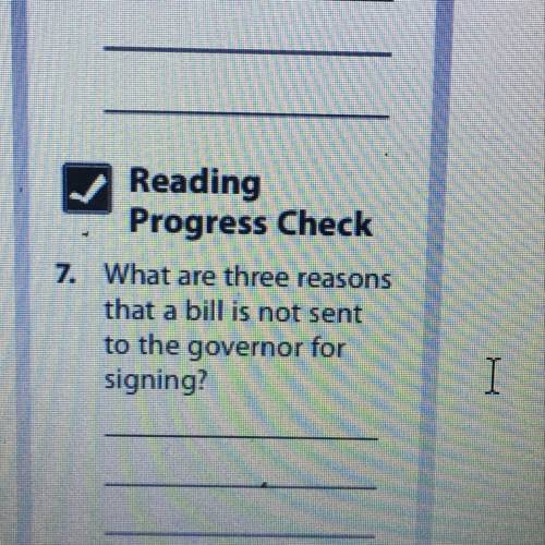 Reading Progress Check 7. What are three reasons that a bill is not sent to the governor for signing