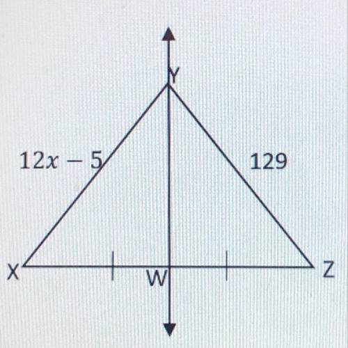 Triangle XYZ is pictured below. Line WY is a perpendicular bisector to side XZ. What is the value of