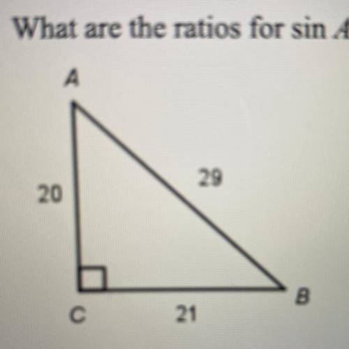 What are the ratios for sin A and cos A? The diagram is not drawn to scale.