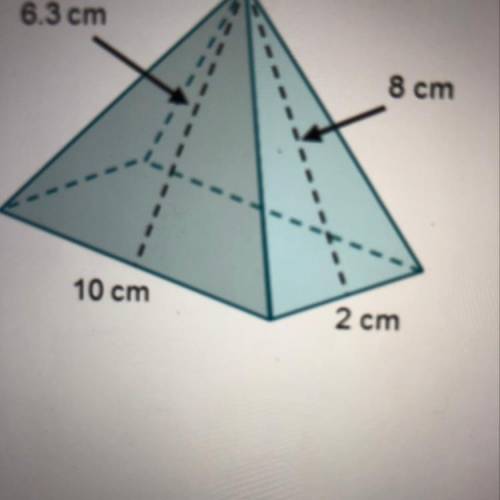 What is the surface area of the rectangular pyramid shown? 59,5 cm? 63 em? 75,5 cm 99 cm