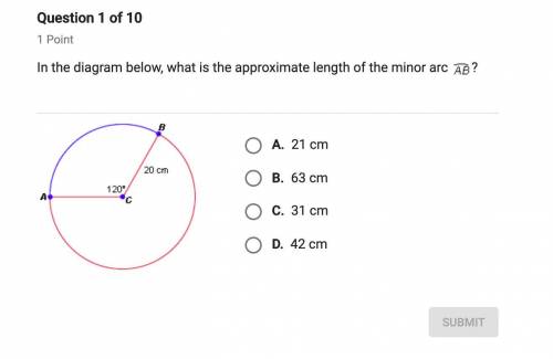 Please help solve ASAP! In the diagram below, what is the approximate length of the minor arc AB?