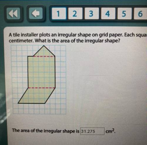 A tile installer plots an irregular shape on grid paper. Each square on the grid represents 1 square