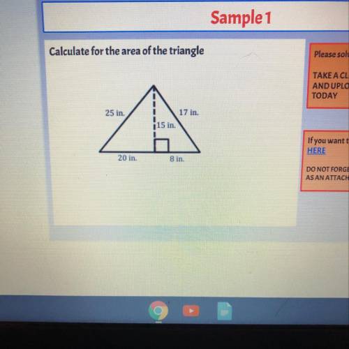 Calculate for the area of the triangle