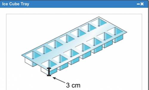 Use the drawing of the ice cube tray. Each small ice cube section has a base with an area of 15 squa