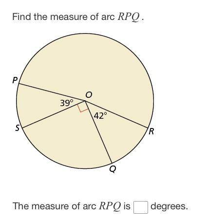 The measure of arc RPQ is...