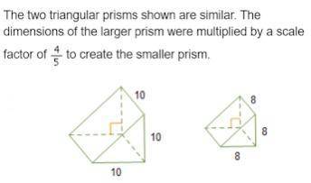 When the large prism was reduced, the surface area changed by a factor of: