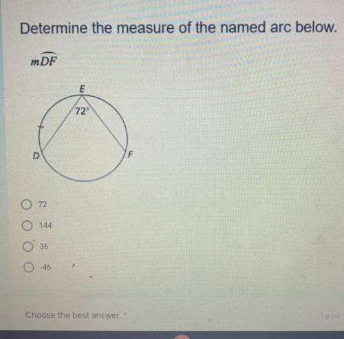 Determine the measure of the named arc below.