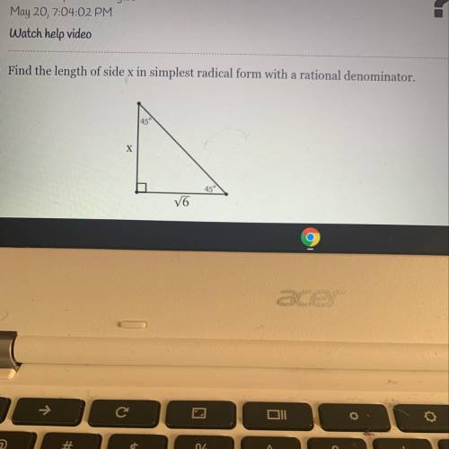 Find the length of side x in simplest radical form with rational denminator