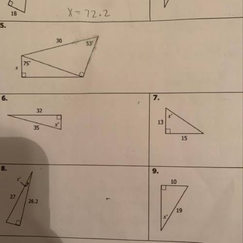 Hi can someone help me with these? (Uses SahCahToa) Direction: find each missing measure. around all