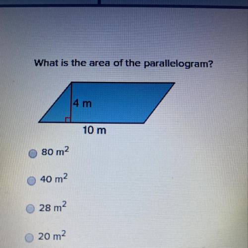 What is the area of the parallelogram? 4 m and 10m