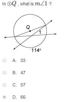 In circle Q, what is the measure of Angle 1?