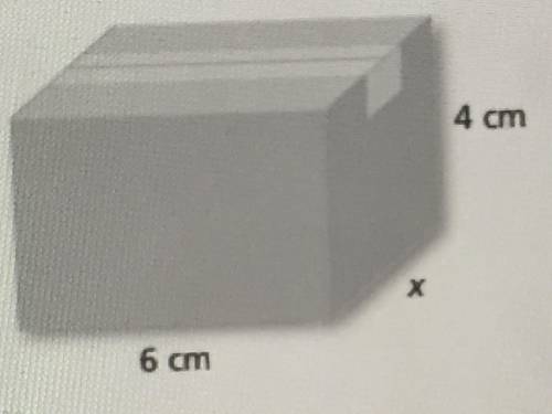 Write and solve an equation to find the width of the box if it’s volume is 96 cubic centimeters. If