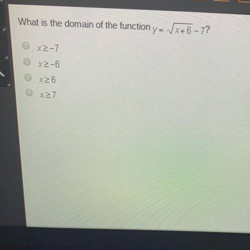 What is the domain of the function y = Vx+6 - 7?