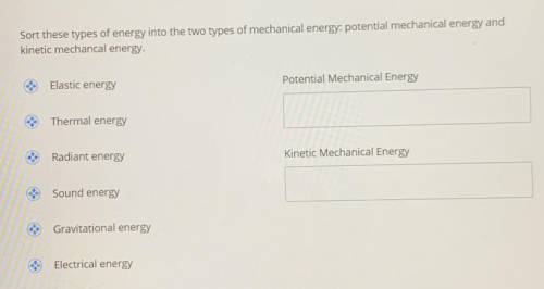 Sort these types of energy into the two types of mechanical energy: potential mechanical energy an