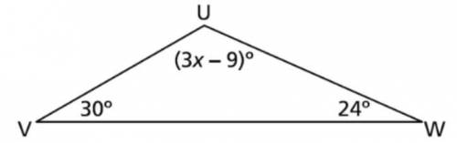 The Measures of the angles in triangle UVW are shown in the diagram below! 1.Write an equation to s