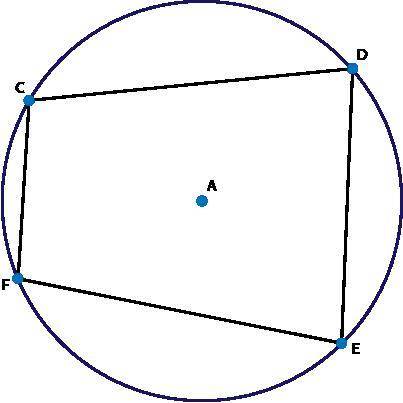 Quadrilateral CDEF is inscribed in circle A. Which statements complete the proof to show that ∠CFE