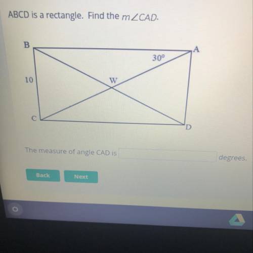 ABCD is a rectangle. Find the measure of angle CAD
