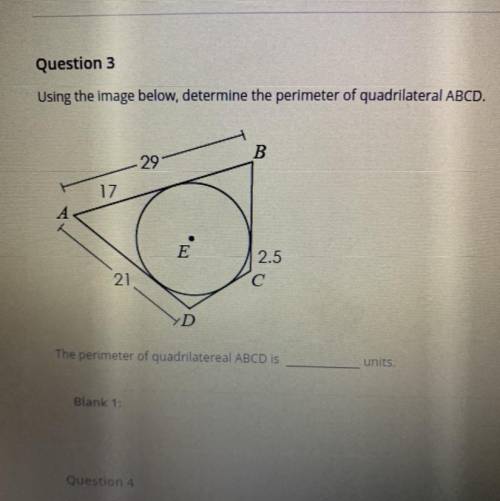 Using the image below, determine the perimeter of quadrilateral ABCD.