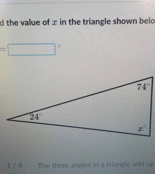 Find the value of u in the triangle shown below.74°24°