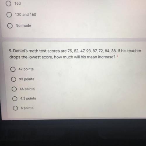 Daniel's math test scores are 75, 82, 47, 93, 87, 72, 84, 88. If his teacher drops the lowest score
