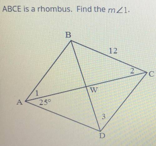 ABCE is a rhombus. Find the measure of angle 1.