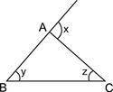 Which relationship is always correct for the angles x, y, and z of triangle ABC? x + z = y y + z =