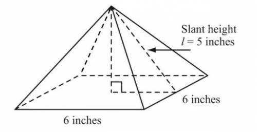 What is the total surface area, in square inches, of the square pyramid?Pls do quickly!!!