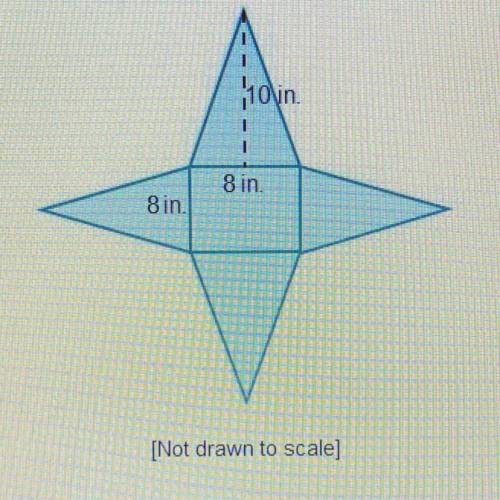 This net consists of a square and 4 identical triangles. What is the surface area of the solid this