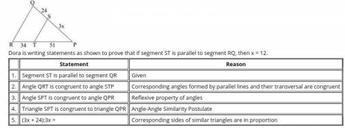 (05.01 LC) Look at the figure shown below: A triangle RPQ is shown. S is a point on side PQ and T i