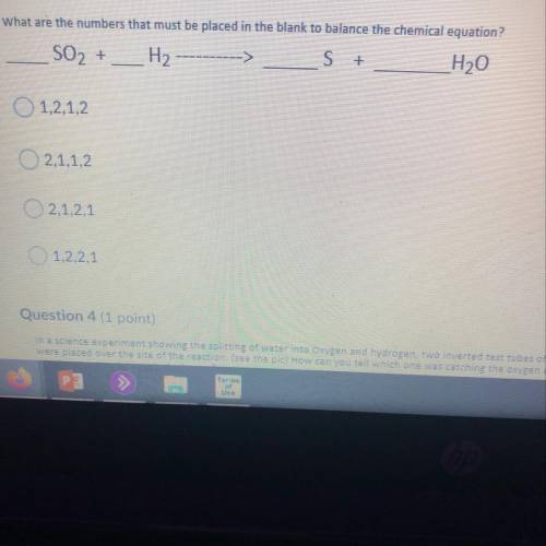 What are the numbers that must be placed in the black to balance the chemical equation 1,2,1,2  2,1