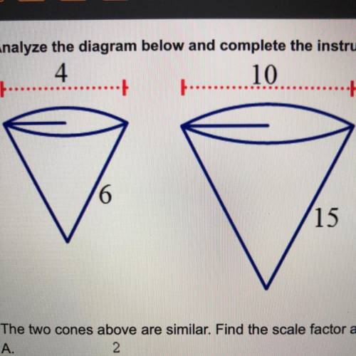 The two cones above are similar. Find the scale factor and the ratio of the surface areas