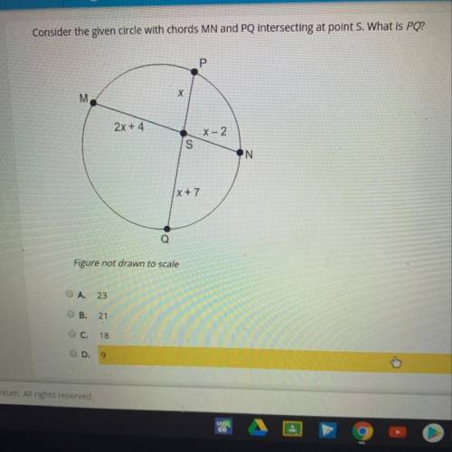 Consider the given circle with chords MN and PQ intersecting at point 5. What is PQ?