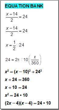 Which equation can be used to solve for x?
Choose from the Equation Bank