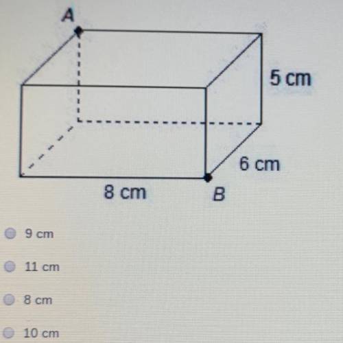 What is the appropriate length of the diagonal from point A to point B in the rectangle prism shown
