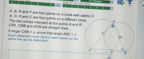 A B R and P are four points on a circle with centre 0. A O R and C are four points on a different c