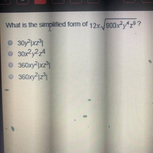 What is the simplified form of 12x. 900x2y4z6 ?
PLEASE HELP!!!