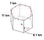 6.

Find the volume of the following figure.
1222.1 km3
234.9 km3
1409.1 km3
706.5 km3