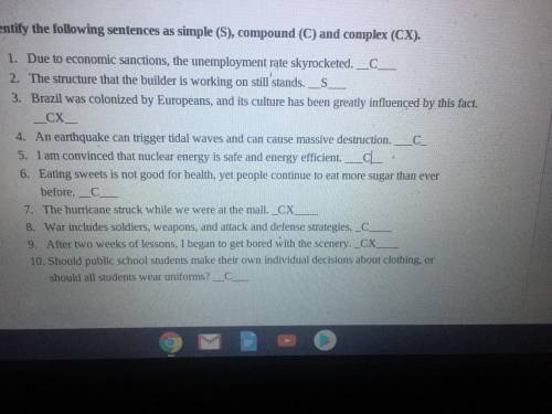 Can anyone check if i got the sentence structure right for compound, simple and complex