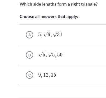 Which side lengths form a right triangle