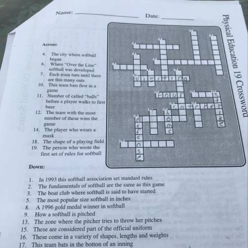 Softball Crossword puzzle