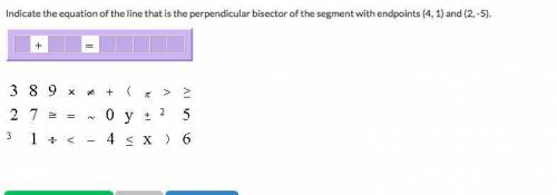 Indicate the equation of the line that is the perpendicular bisector of the segment with endpoints