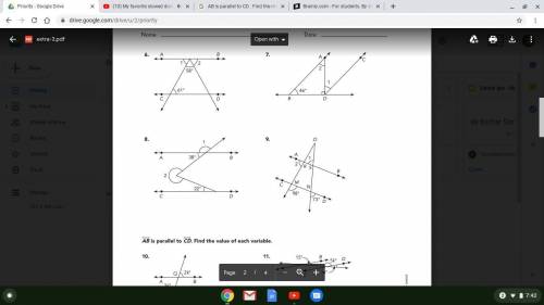 AB is parallel to CD . Find the measure of each numbered angle. HELP NUMBER 8 AND 9