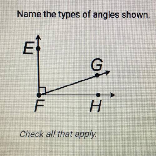 Name the types of angles shown.
Check all that apply.