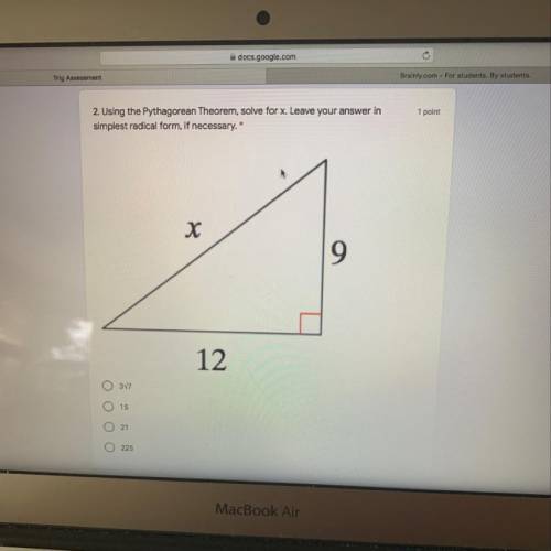 Using the pythagorean theorem, solve for x