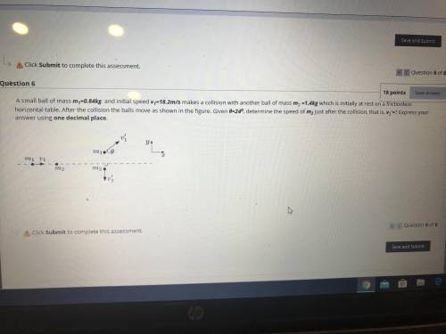 A small ball of mass m,-0.84kg and initial speed v,-18.2m/s makes a collision with another ball of